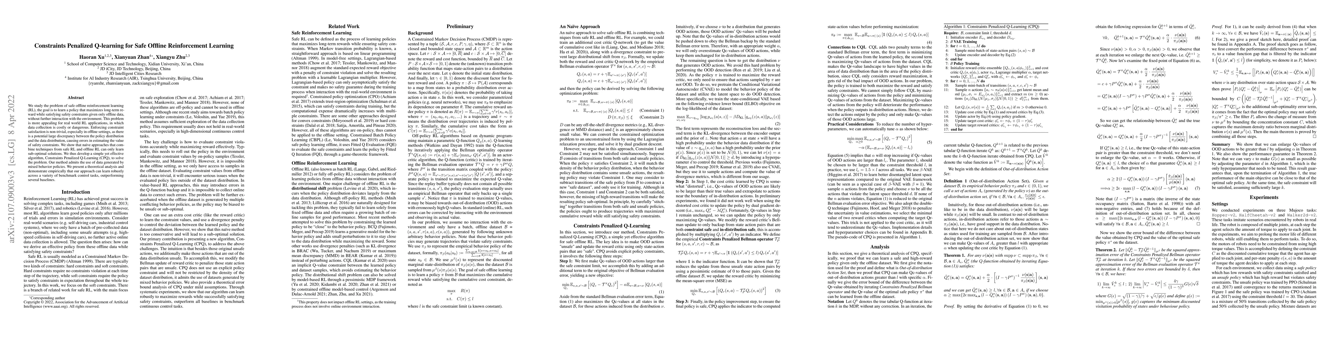 Thumbnail for Constraints Penalized Q-learning for Safe Offline Reinforcement Learning