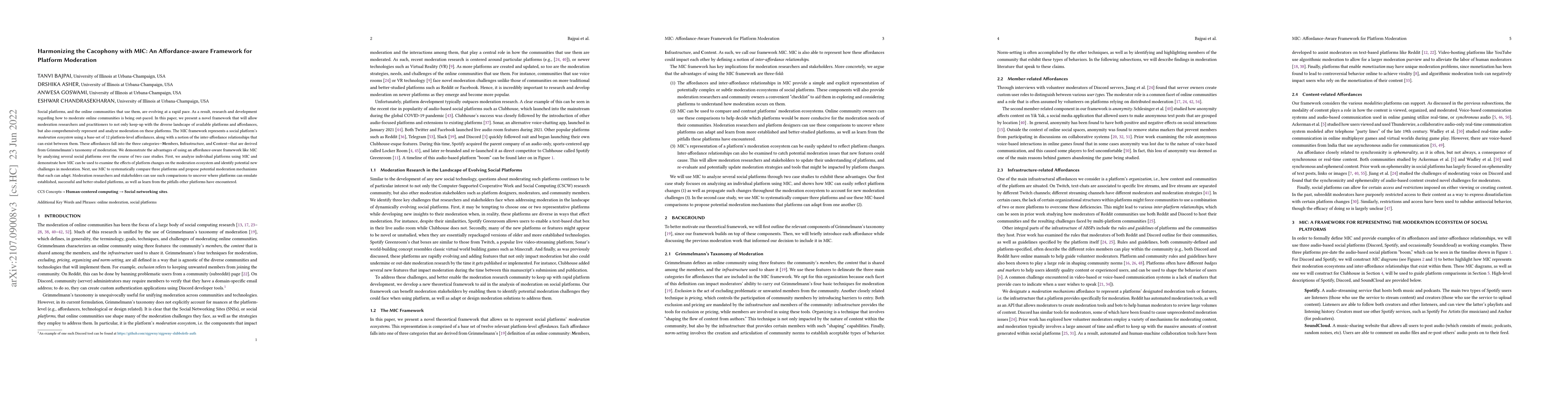 Thumbnail for Harmonizing the Cacophony with MIC: An Affordance-aware Framework for
  Platform Moderation