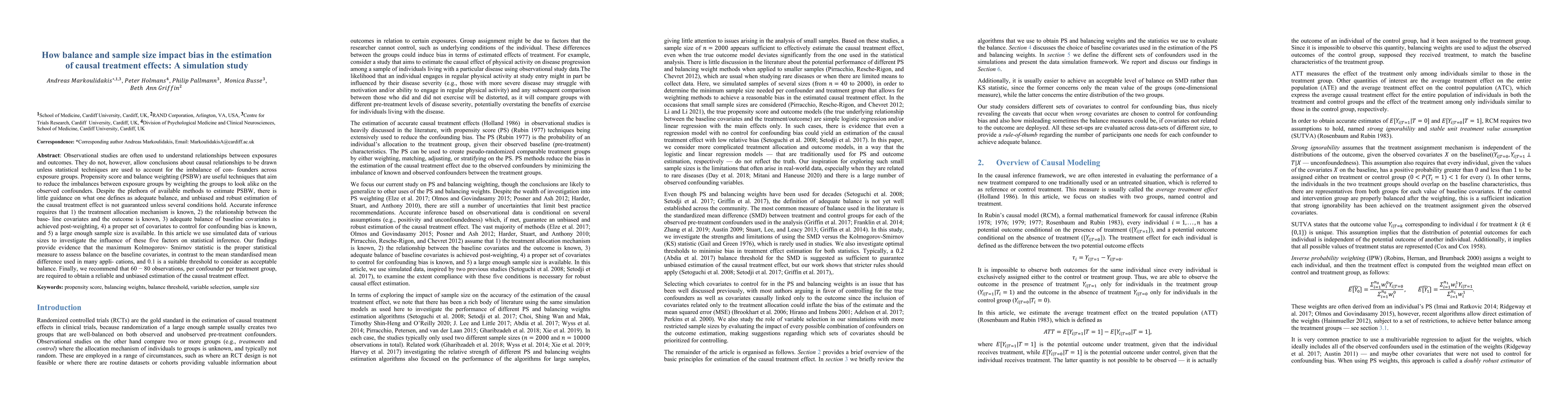 Thumbnail for How balance and sample size impact bias in the estimation of causal
  treatment effects: A simulation study