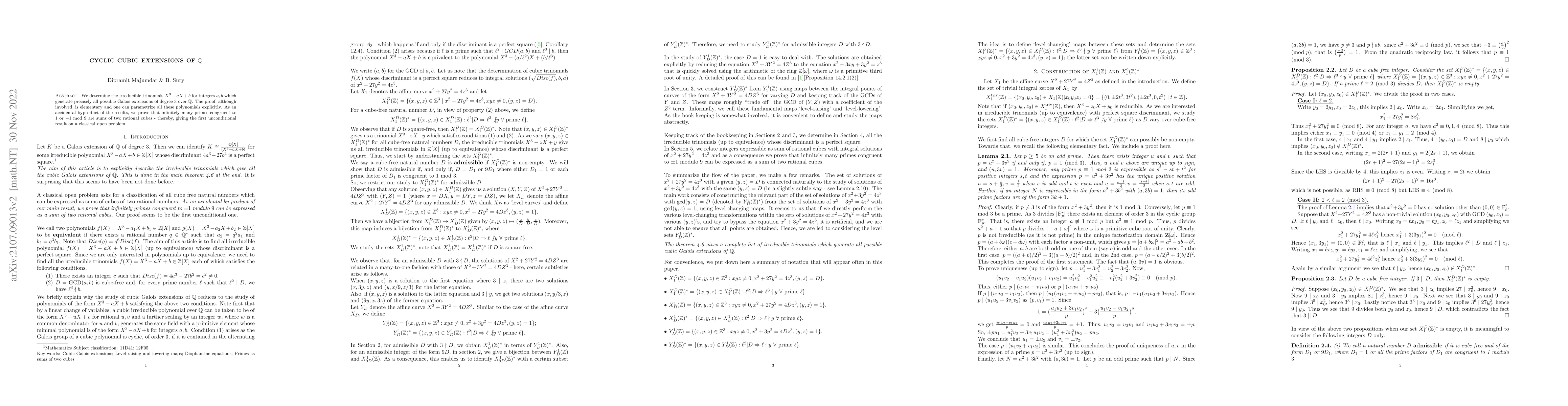Thumbnail for Cyclic Cubic Extensions of Q
