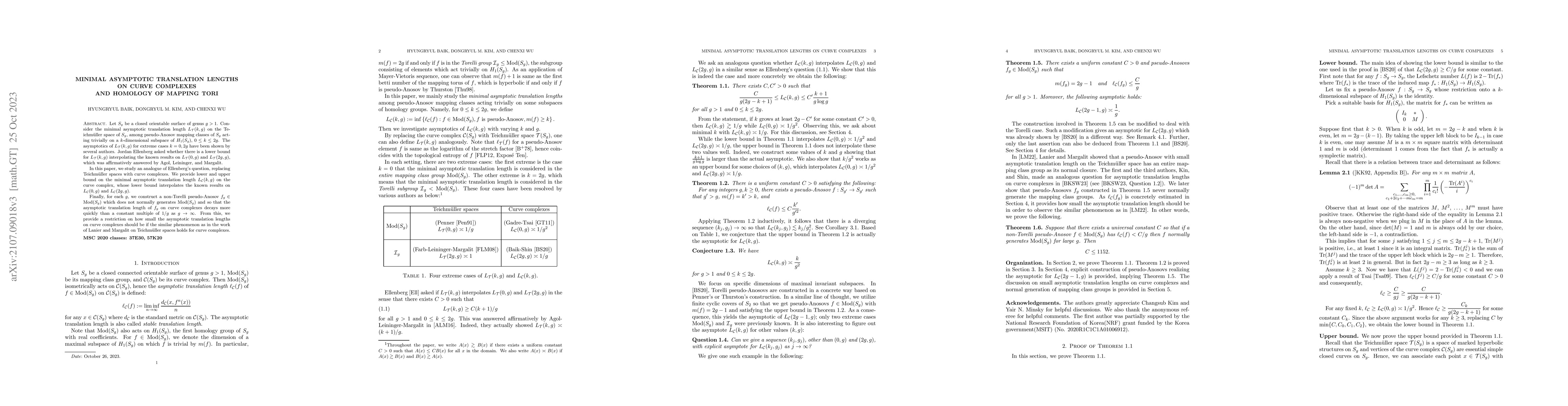Thumbnail for Minimal asymptotic translation lengths on curve complexes and homology
  of mapping tori