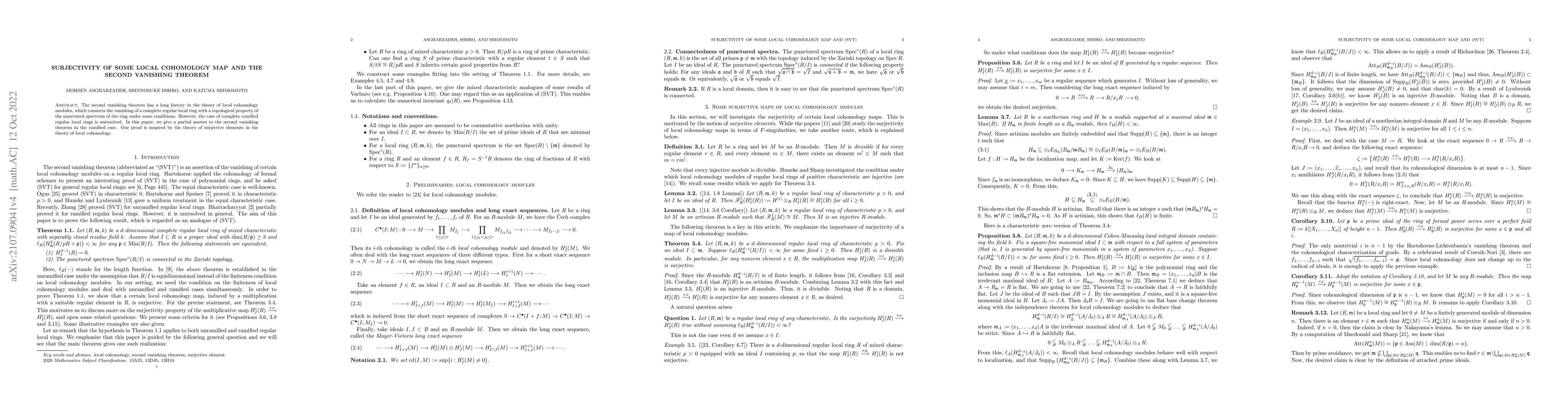 Thumbnail for Surjectivity of some local cohomology map and the second vanishing
  theorem