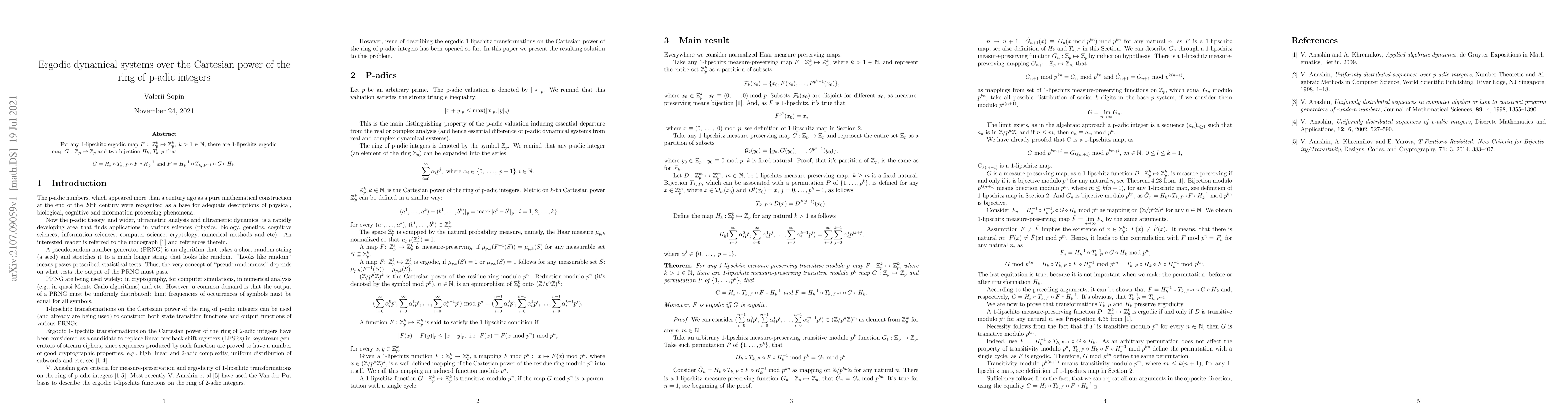 Thumbnail for Ergodic dynamical systems over the Cartesian power of the ring of p-adic
  integers
