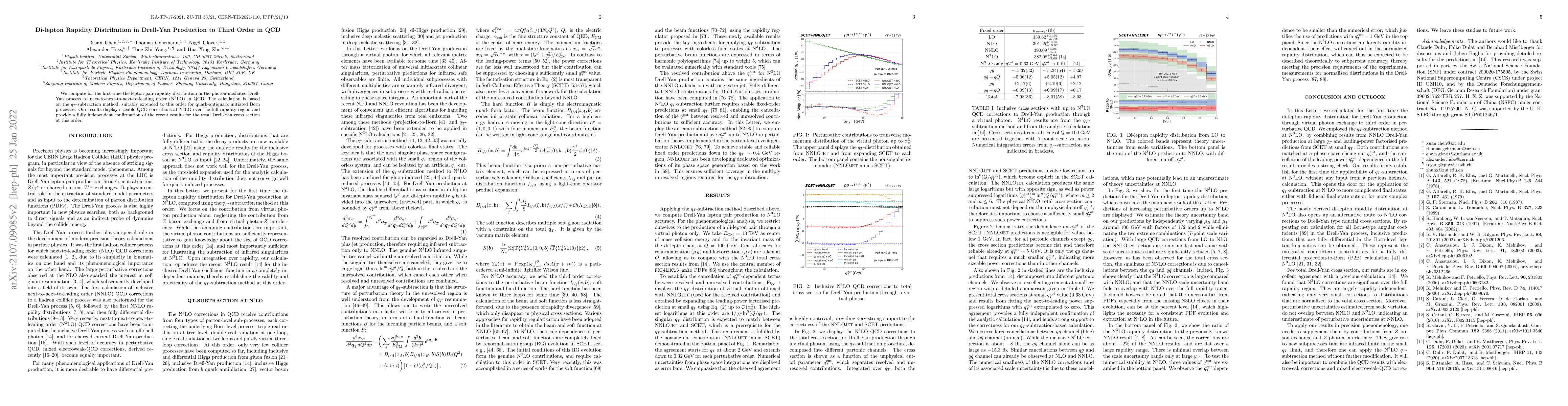 Thumbnail for Di-lepton Rapidity Distribution in Drell-Yan Production to Third Order
  in QCD