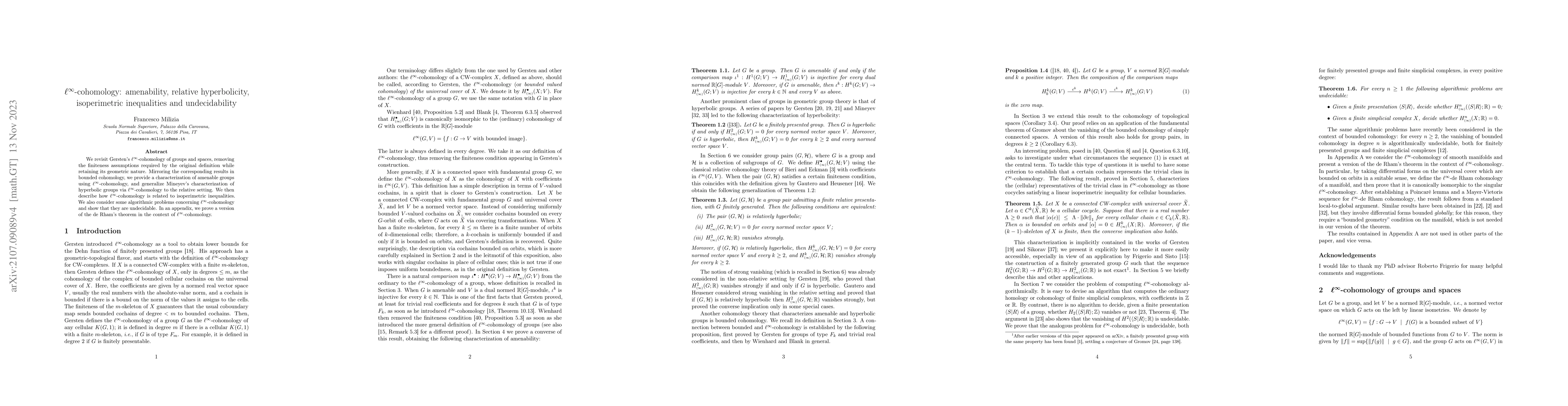 Thumbnail for $\ell^\infty$-cohomology: amenability, relative hyperbolicity,
  isoperimetric inequalities and undecidability