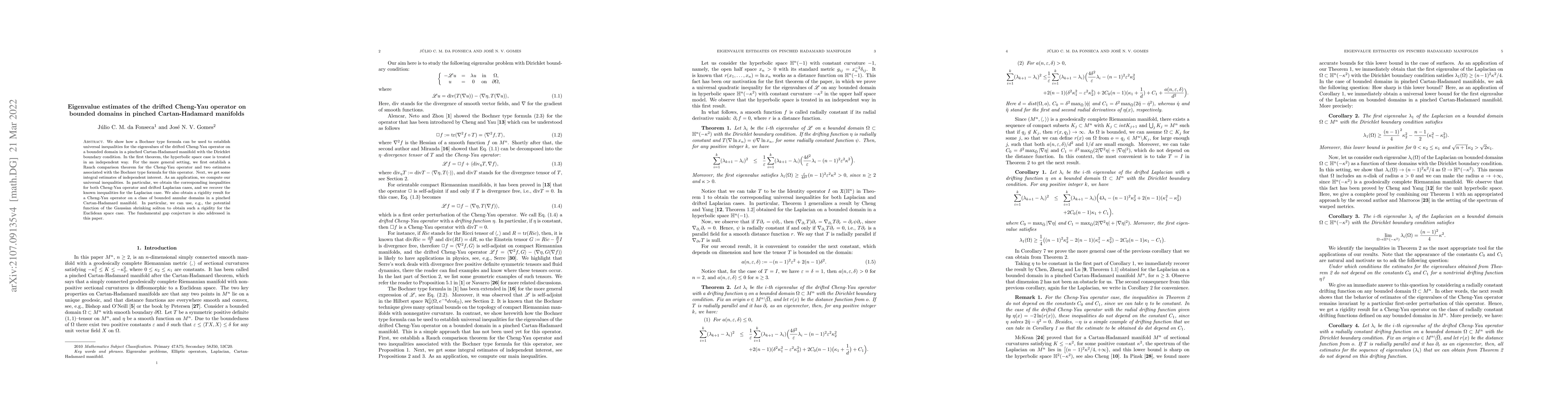 Thumbnail for Eigenvalue estimates of the drifted Cheng-Yau operator on bounded
  domains in pinched Cartan-Hadamard manifolds
