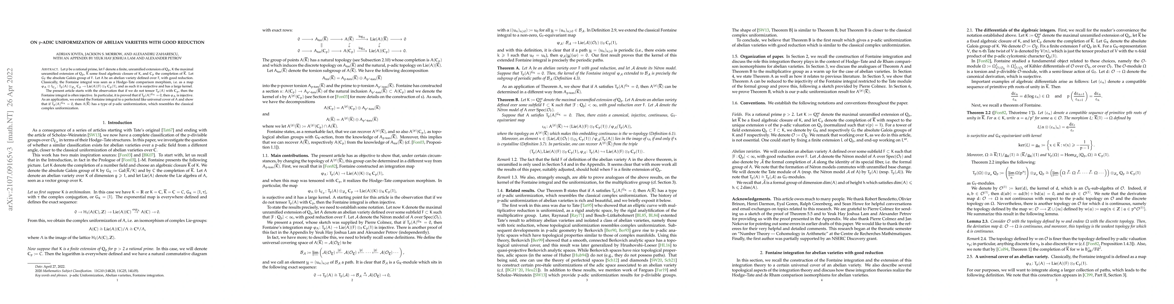 Thumbnail for On $p$-adic uniformization of abelian varieties with good reduction