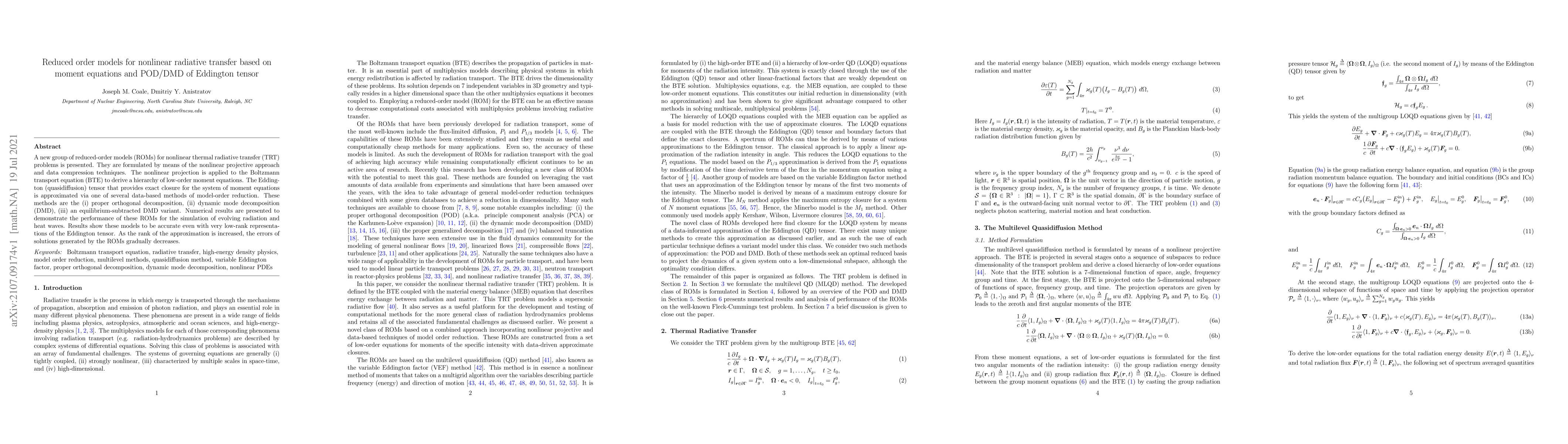 Thumbnail for Reduced order models for nonlinear radiative transfer based on moment
  equations and POD/DMD of Eddington tensor