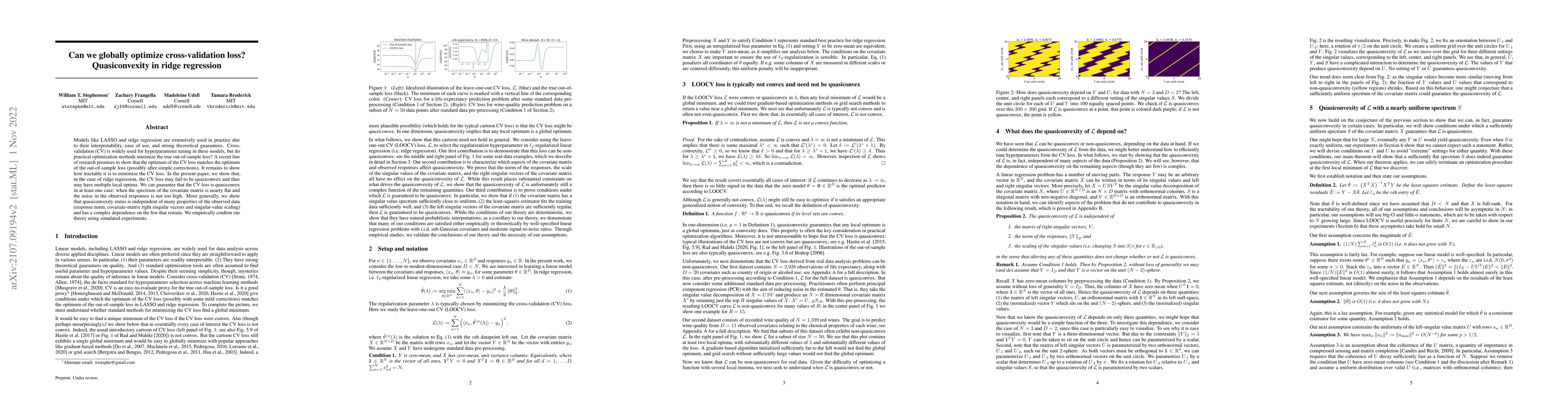 Thumbnail for Can we globally optimize cross-validation loss? Quasiconvexity in ridge
  regression