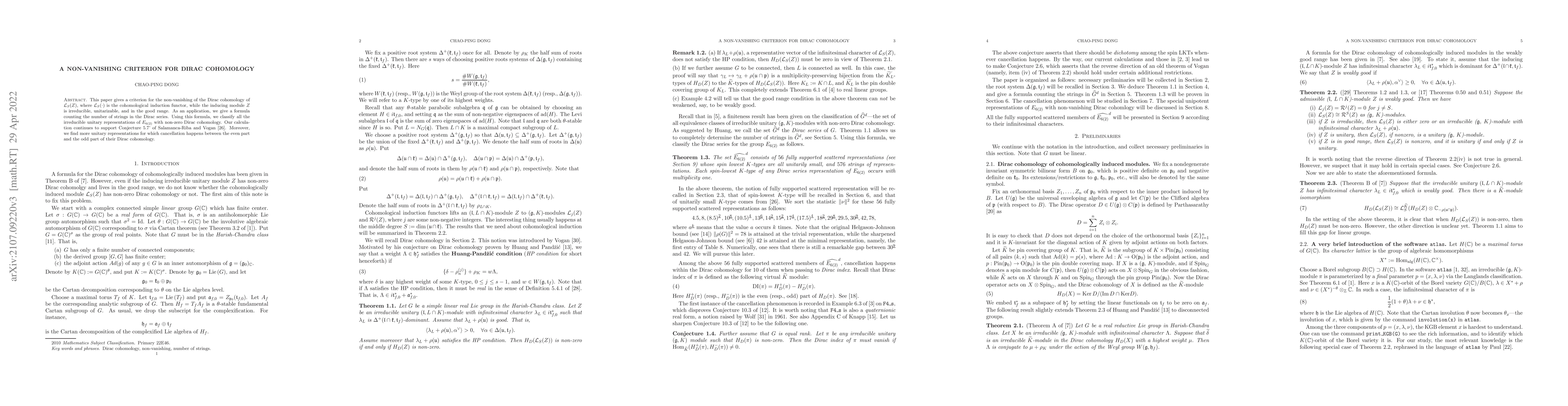 Thumbnail for A non-vanishing criterion for Dirac cohomology