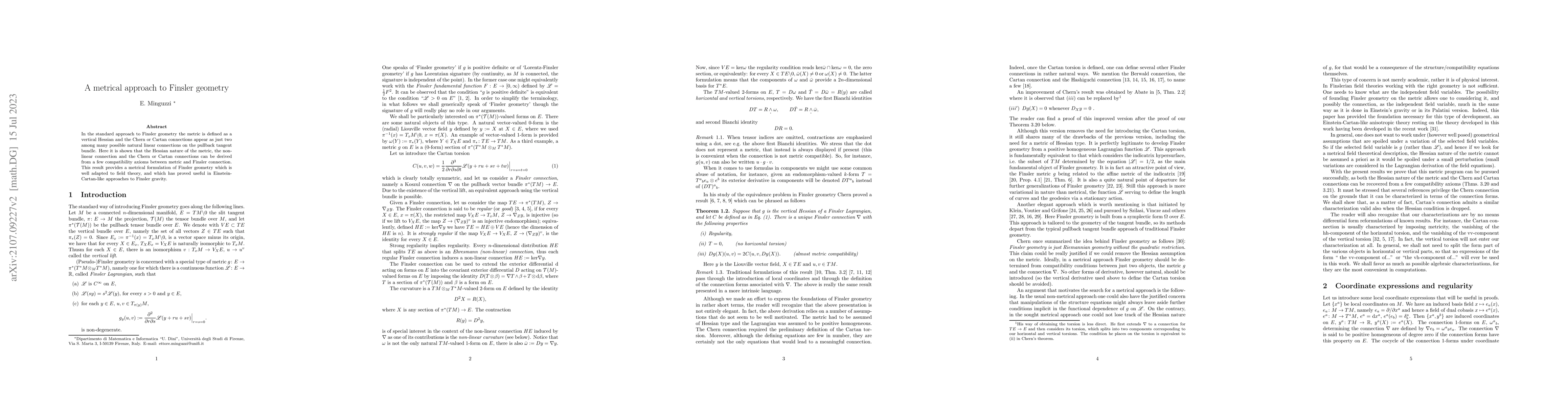 Thumbnail for A metrical approach to Finsler geometry