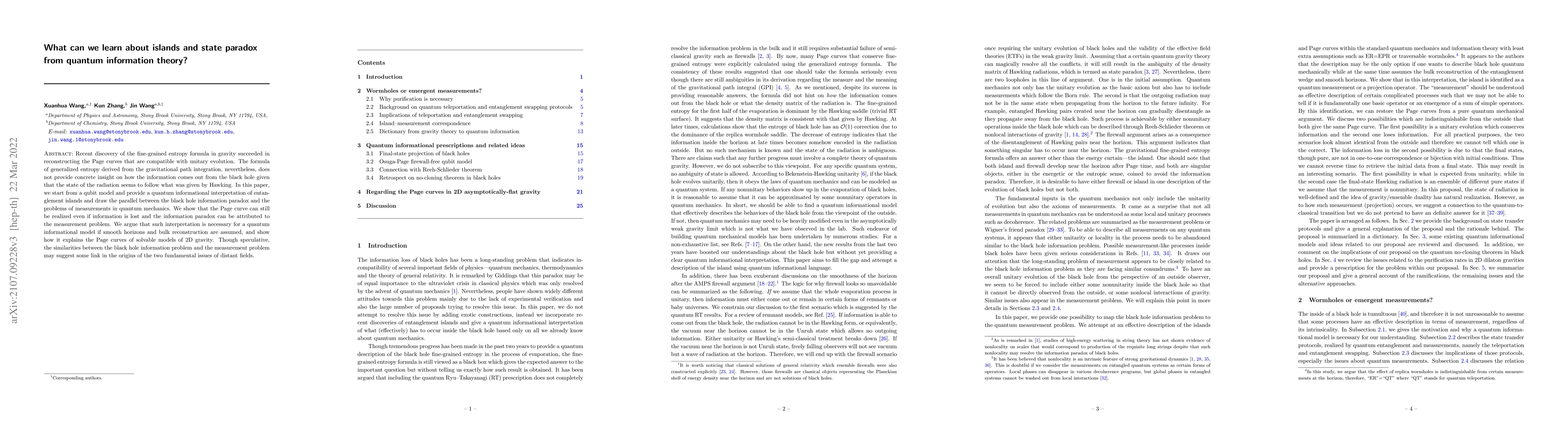 Thumbnail for What can we learn about islands and state paradox from quantum
  information theory?