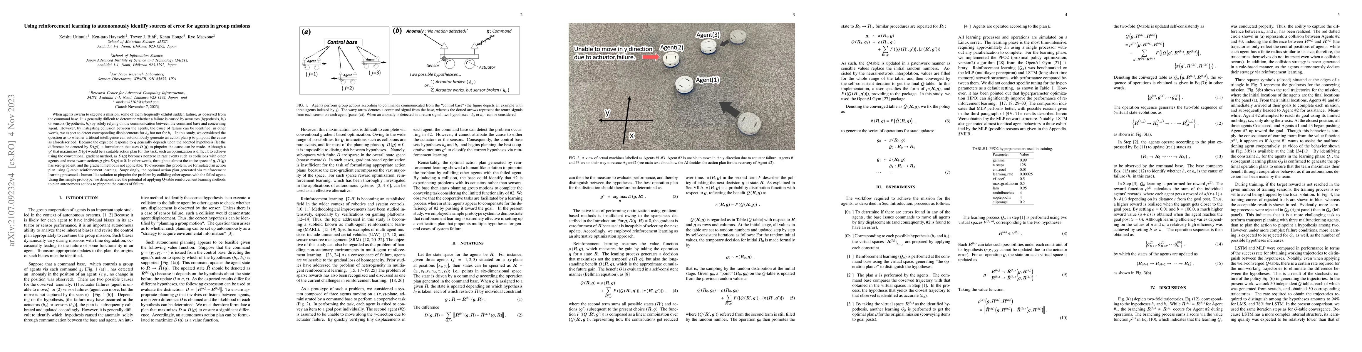 Thumbnail for Using reinforcement learning to autonomously identify sources of error
  for agents in group missions