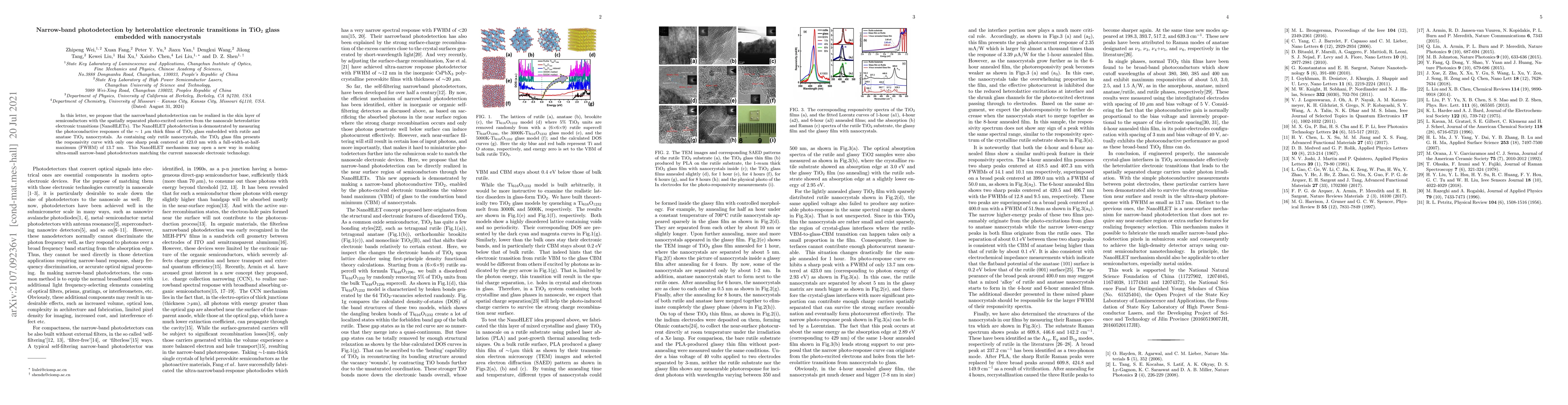 Thumbnail for Narrow-band photodetection by heterolattice electronic transitions in
  TiO$_2$ glass embedded with nanocrystals