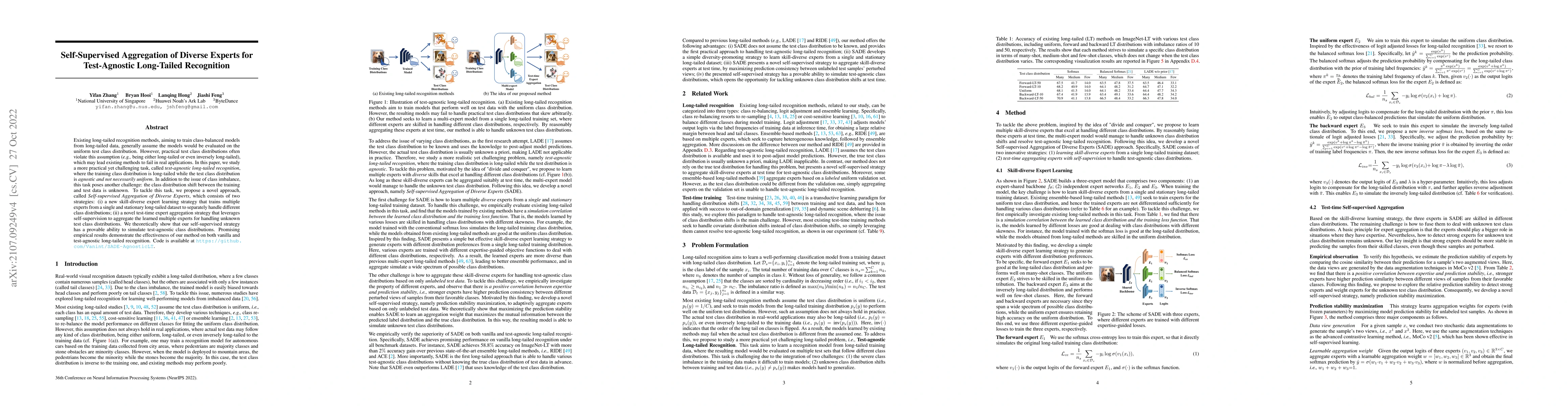 Thumbnail for Self-Supervised Aggregation of Diverse Experts for Test-Agnostic
  Long-Tailed Recognition