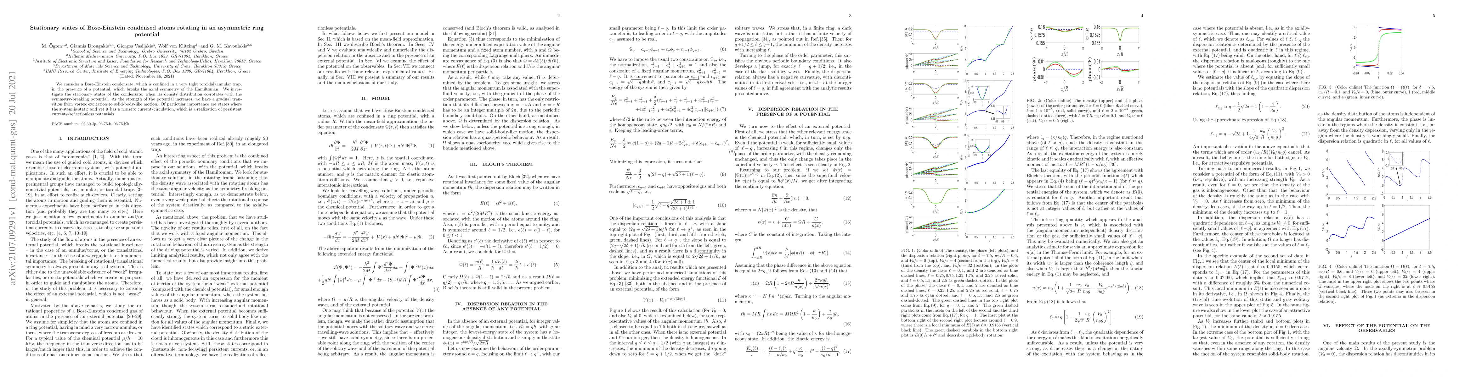Thumbnail for Stationary states of Bose-Einstein condensed atoms rotating in an
  asymmetric ring potential
