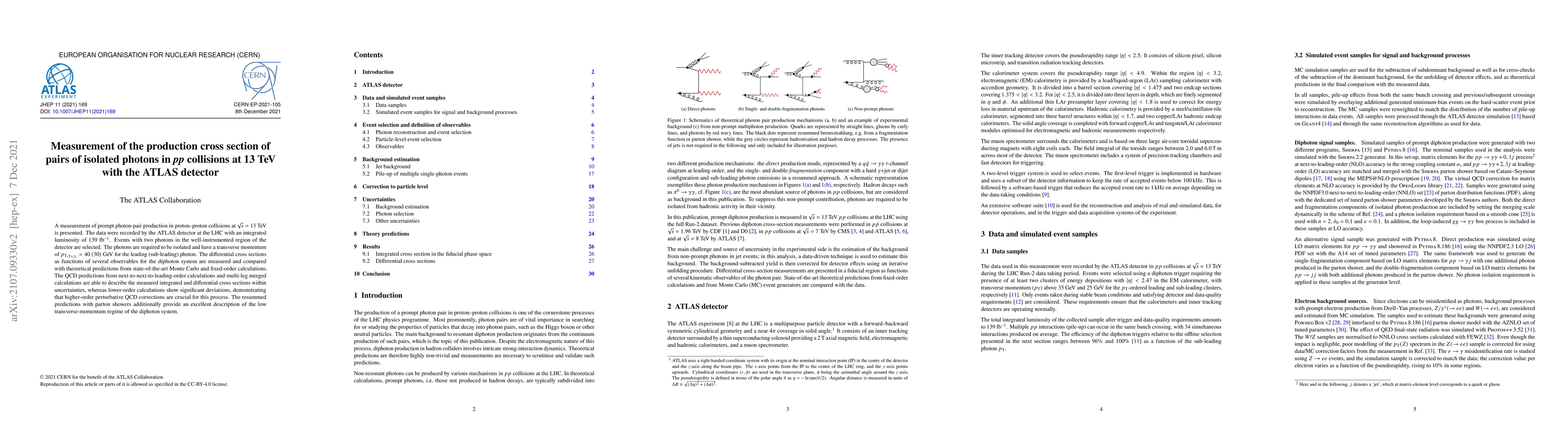 Thumbnail for Measurement of the production cross section of pairs of isolated photons
  in $pp$ collisions at 13 TeV with the ATLAS detector