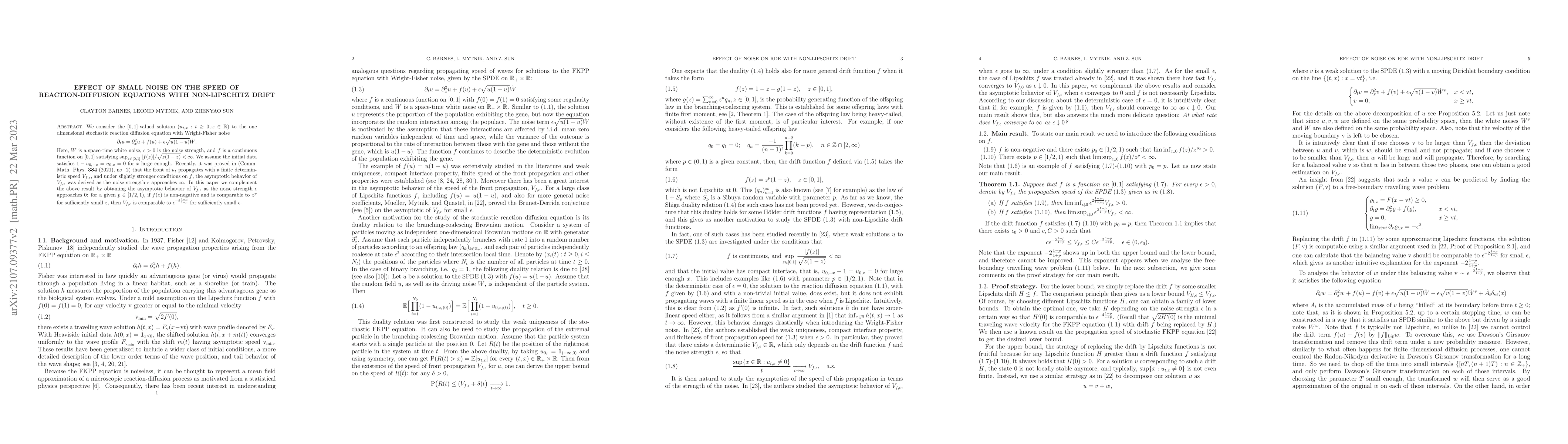 Thumbnail for Effect of small noise on the speed of reaction-diffusion equations with
  non-Lipschitz drift