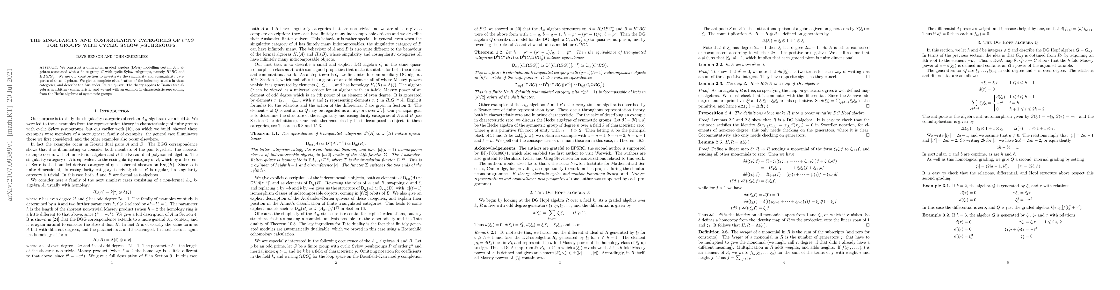 Thumbnail for The singularity and cosingularity categories of $C^*BG$ for groups with
  cyclic Sylow $p$-subgroups