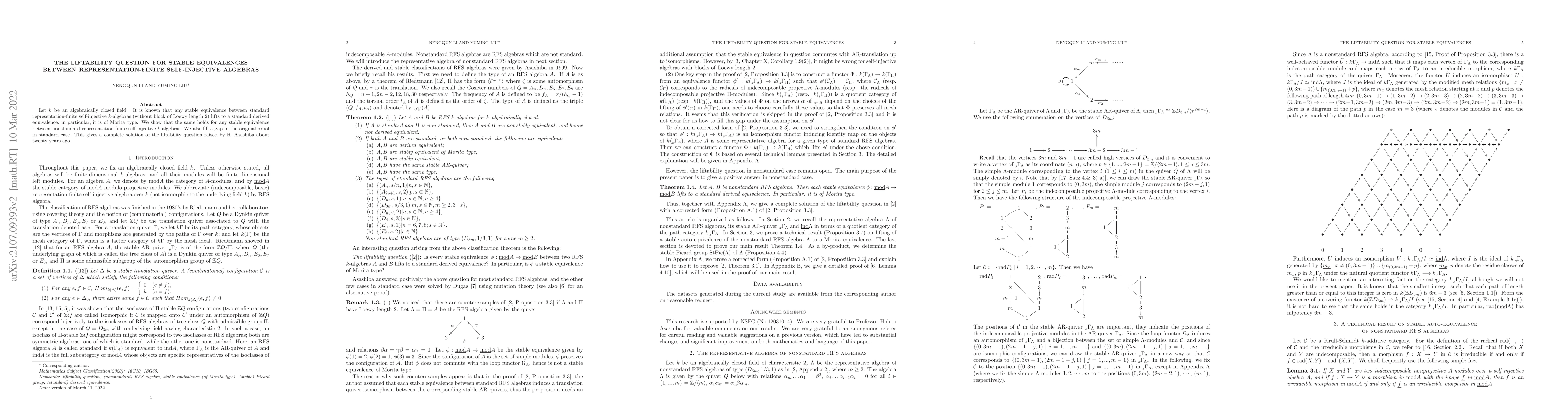 Thumbnail for The liftability question for stable equivalences between
  representation-finite self-injective algebras