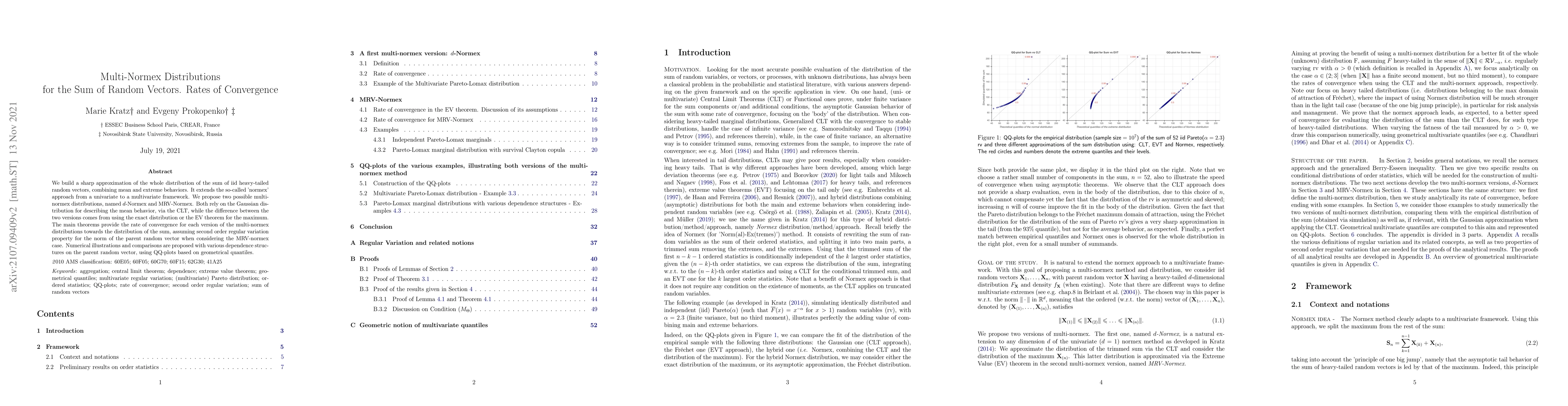 Thumbnail for Multi-Normex Distributions for the Sum of Random Vectors. Rates of
  Convergence