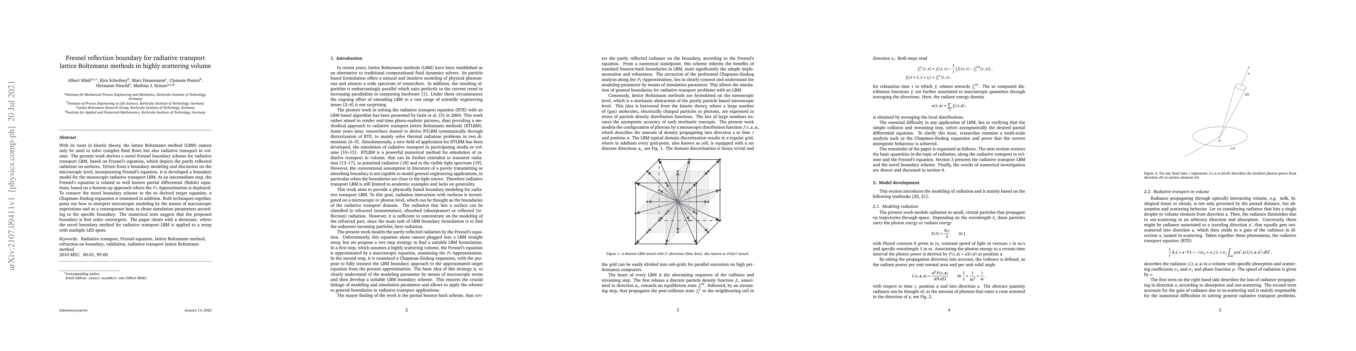 Thumbnail for Fresnel reflection boundary for radiative transport lattice Boltzmann
  methods in highly scattering volume
