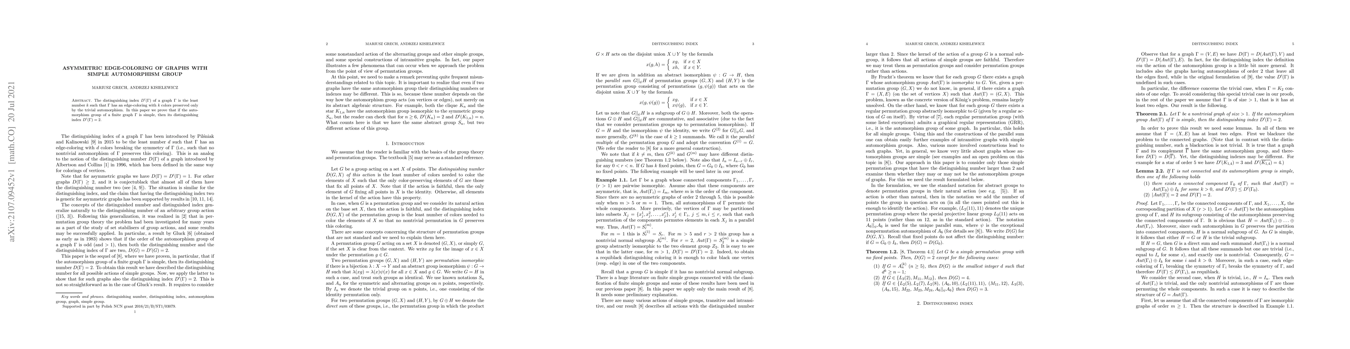 Thumbnail for Asymmetric edge-coloring of graphs with simple automorphism group