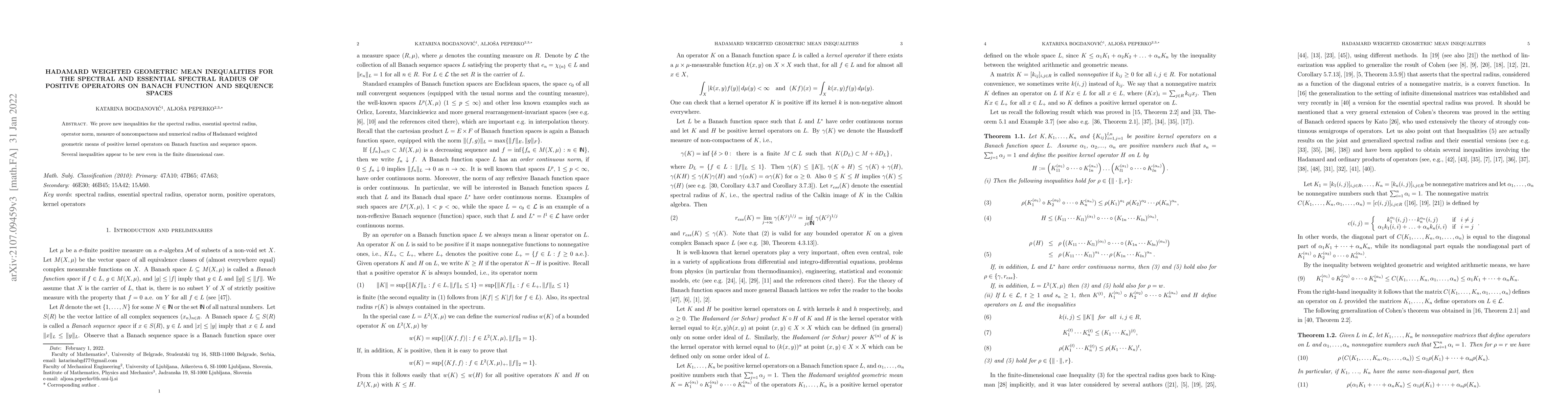 Thumbnail for Hadamard weighted geometric mean inequalities for the spectral and
  essential spectral radius of positive operators on Banach function and
  sequence spaces
