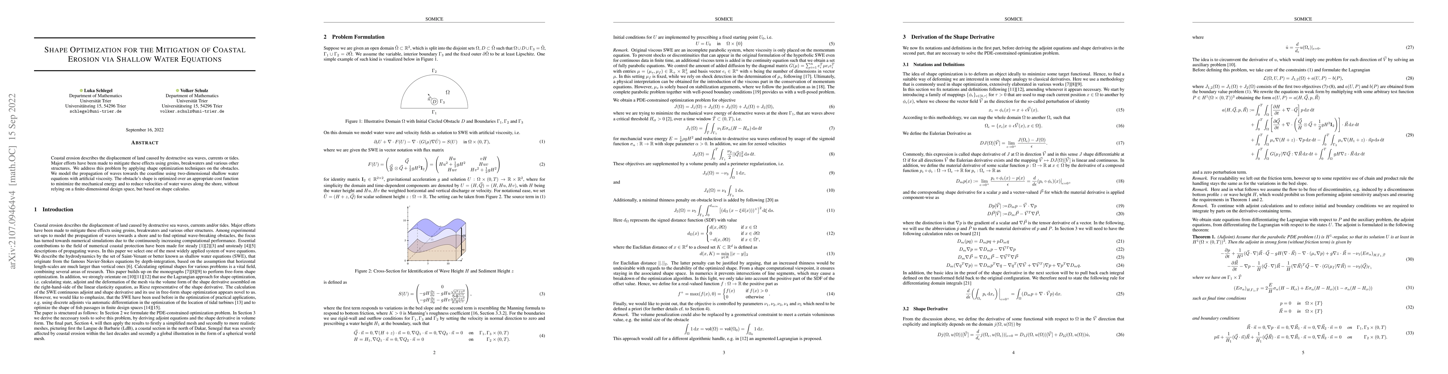 Thumbnail for Shape Optimization for the Mitigation of Coastal Erosion via Shallow
  Water Equations