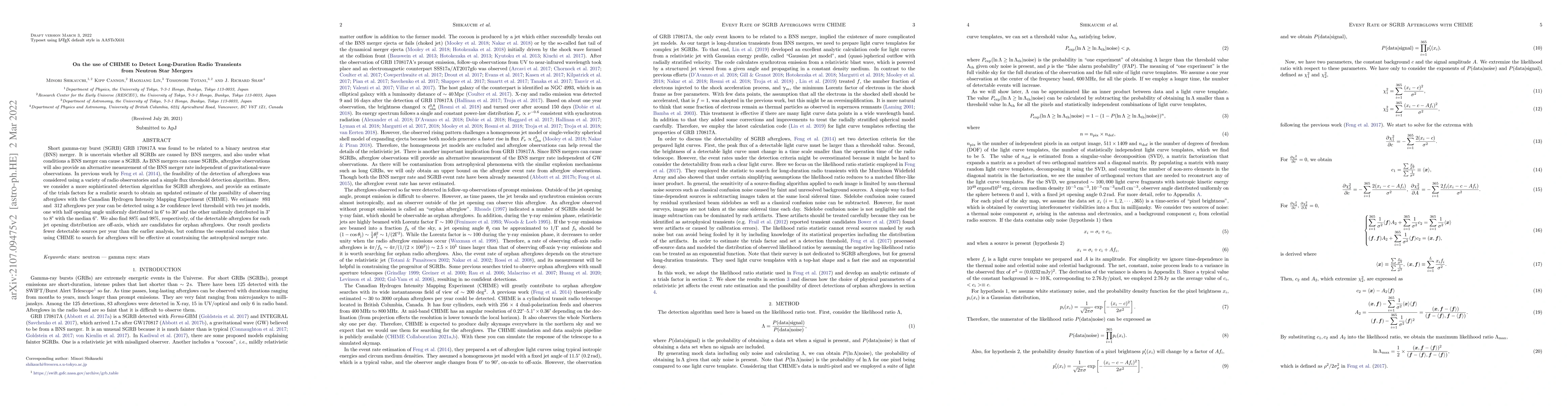 Thumbnail for On the use of CHIME to Detect Long-Duration Radio Transients from
  Neutron Star Mergers
