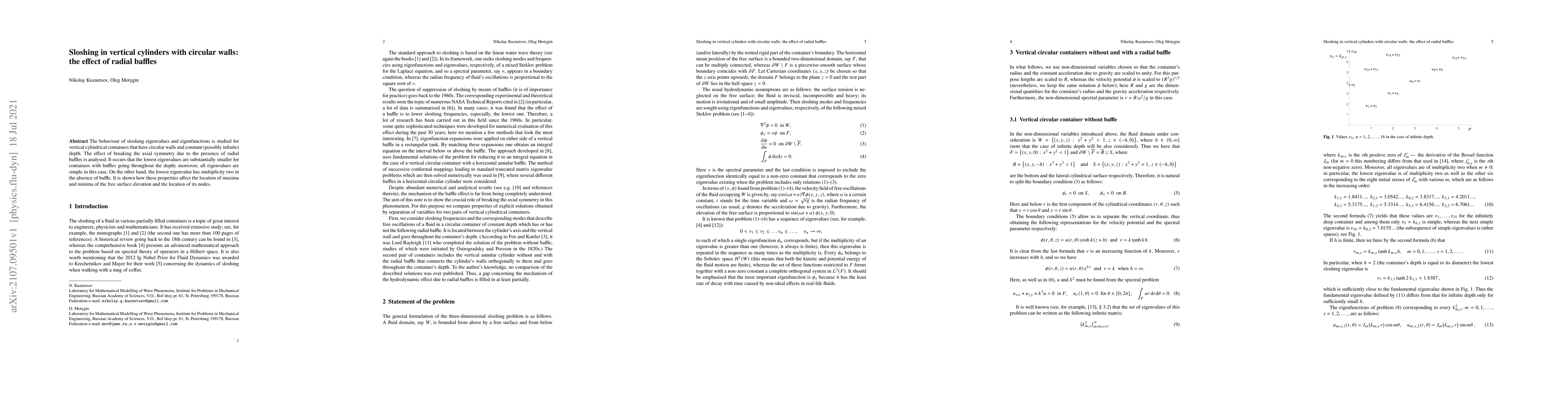 Thumbnail for Sloshing in vertical cylinders with circular walls: the effect of radial
  baffles