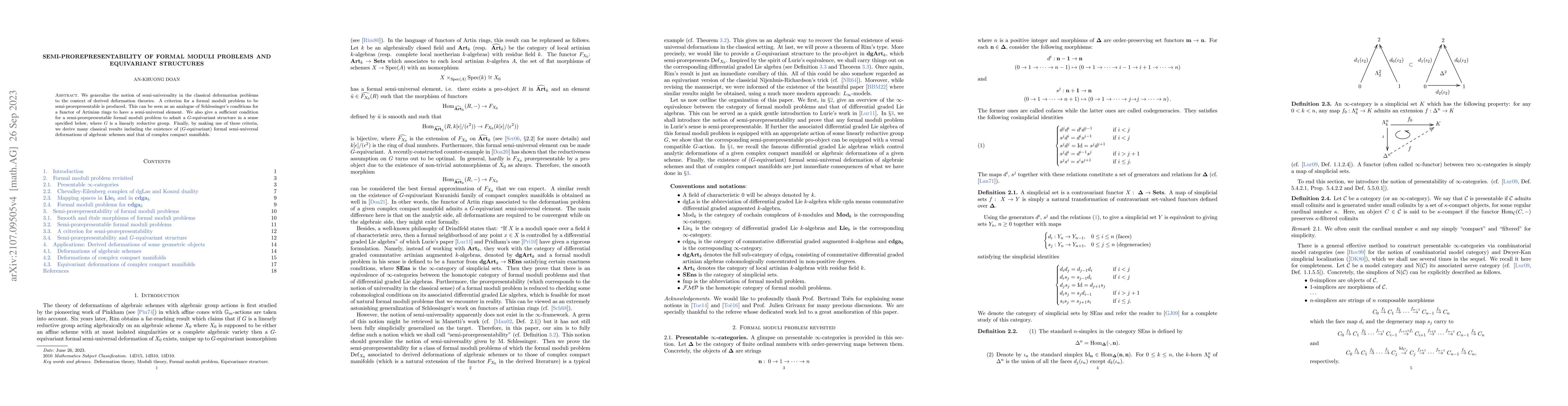 Thumbnail for Semi-prorepresentability of formal moduli problems and equivariant
  structures