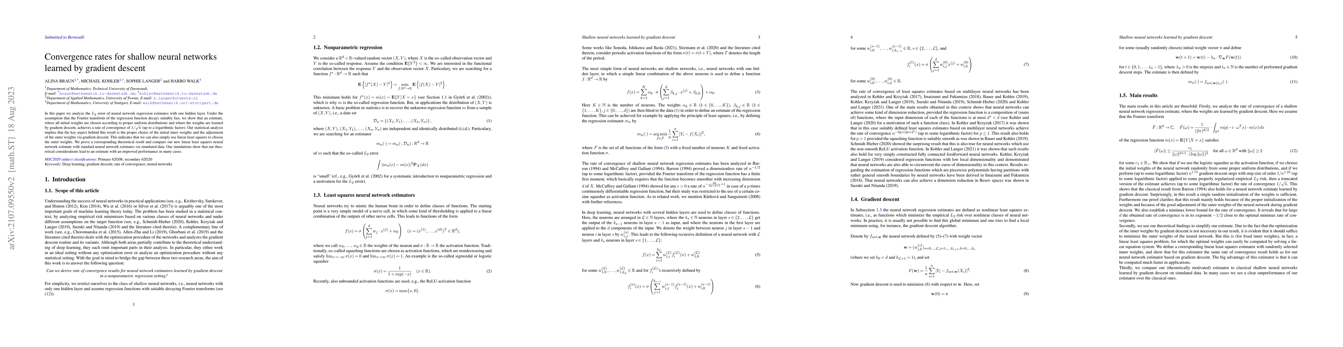 Thumbnail for Convergence rates for shallow neural networks learned by gradient
  descent