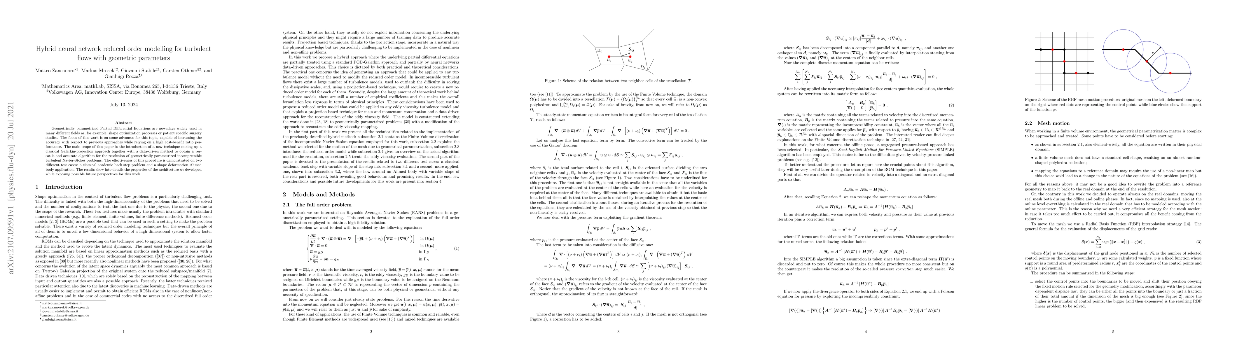 Thumbnail for Hybrid neural network reduced order modelling for turbulent flows with
  geometric parameters