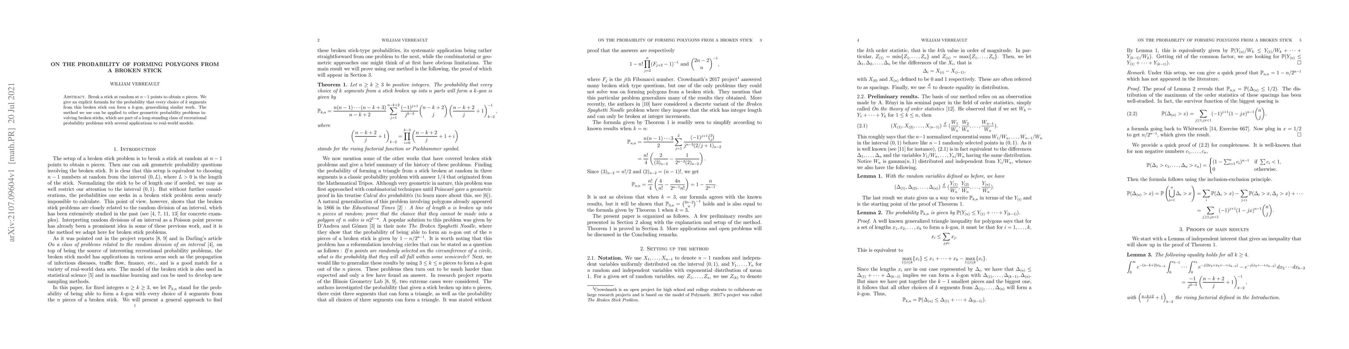Thumbnail for On the probability of forming polygons from a broken stick
