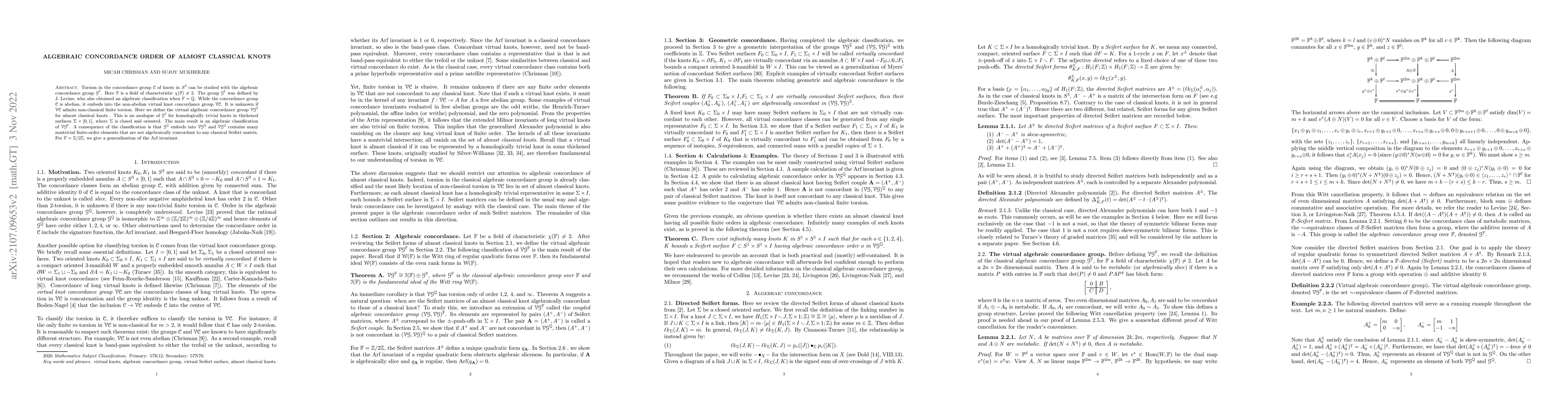 Thumbnail for Algebraic concordance order of almost classical knots