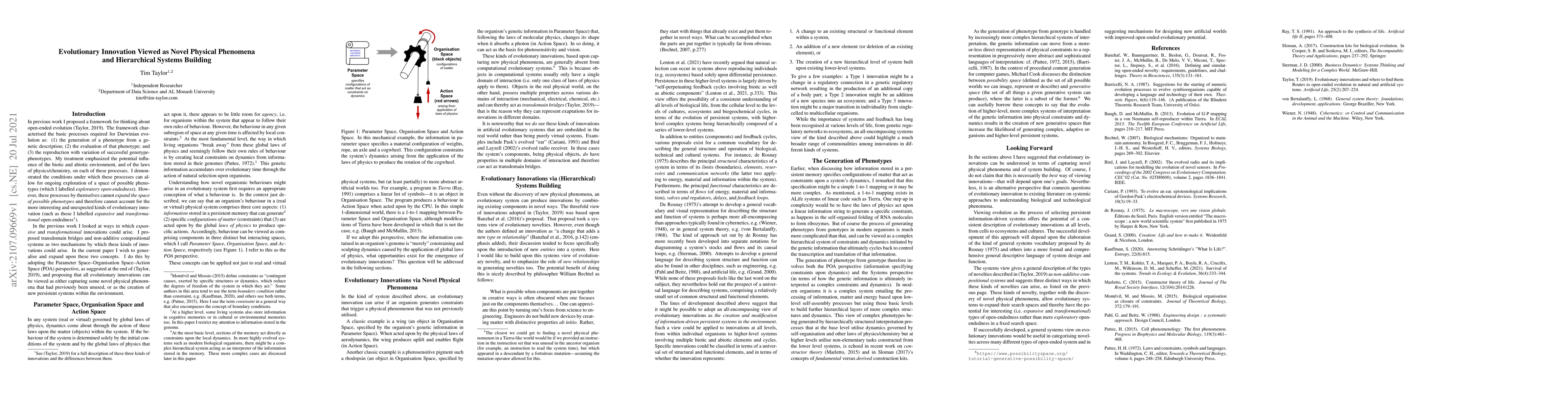 Thumbnail for Evolutionary Innovation Viewed as Novel Physical Phenomena and
  Hierarchical Systems Building
