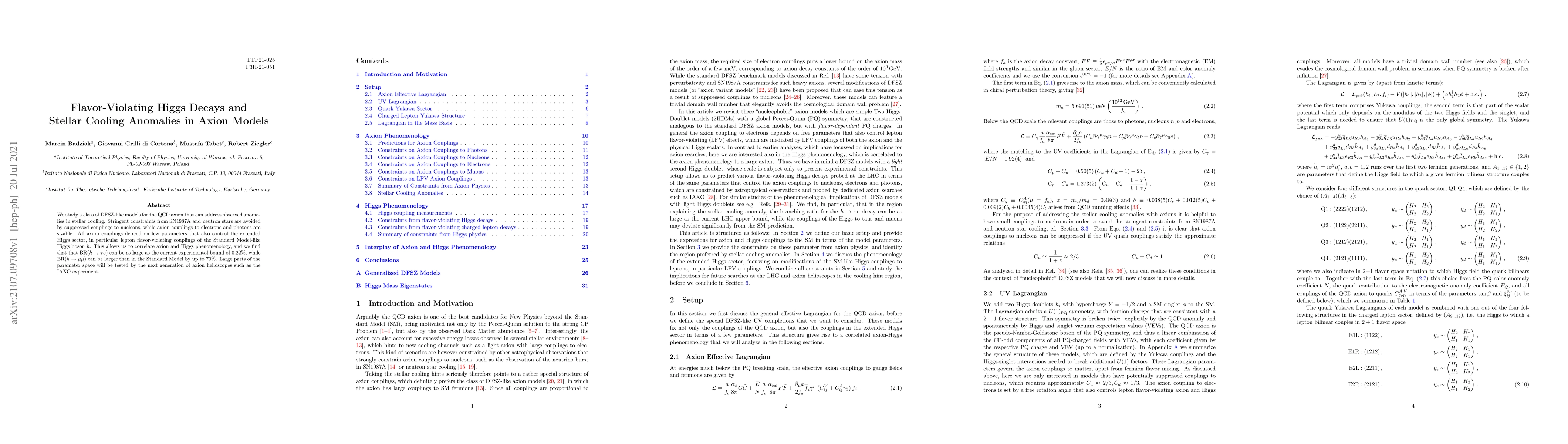 Thumbnail for Flavor-Violating Higgs Decays and Stellar Cooling Anomalies in Axion
  Models