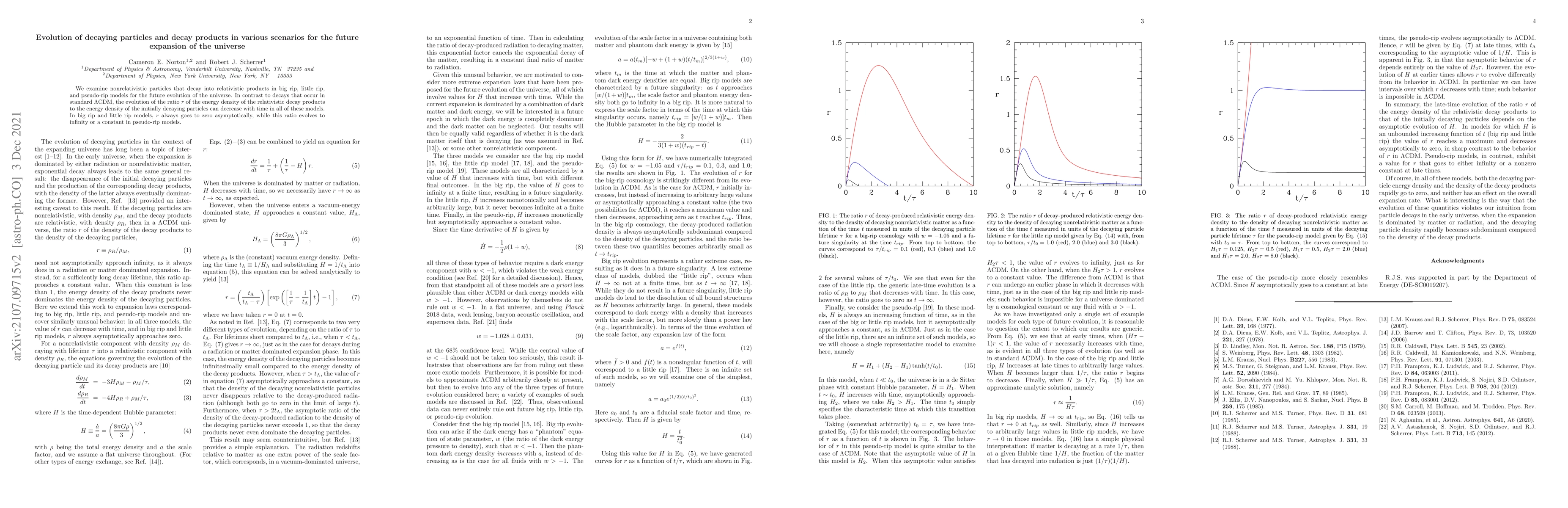Thumbnail for Evolution of decaying particles and decay products in various scenarios
  for the future expansion of the universe