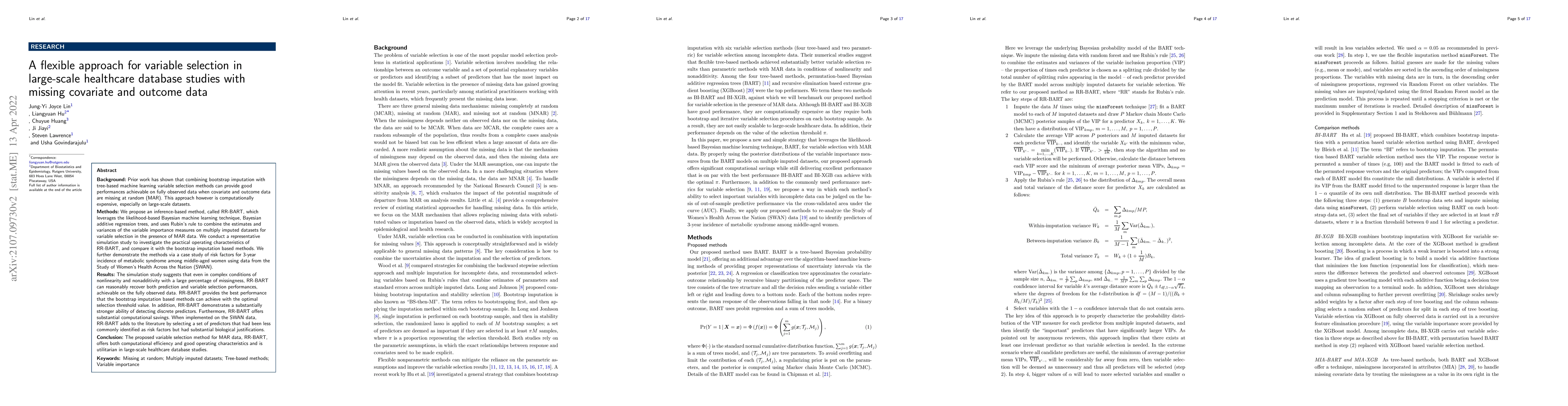 Thumbnail for A flexible approach for variable selection in large-scale healthcare
  database studies with missing covariate and outcome data