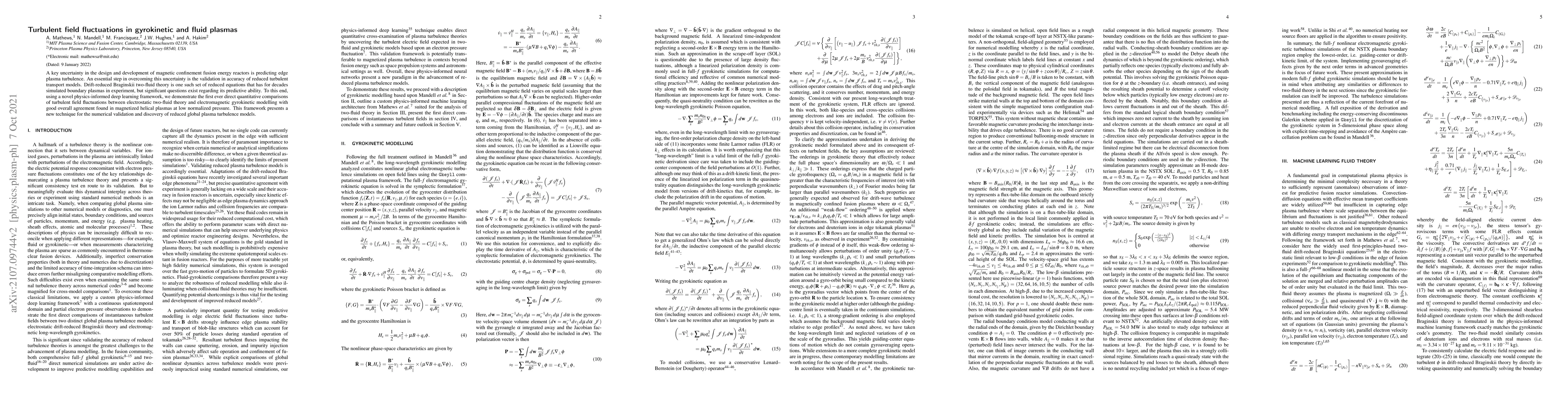 Thumbnail for Turbulent field fluctuations in gyrokinetic and fluid plasmas