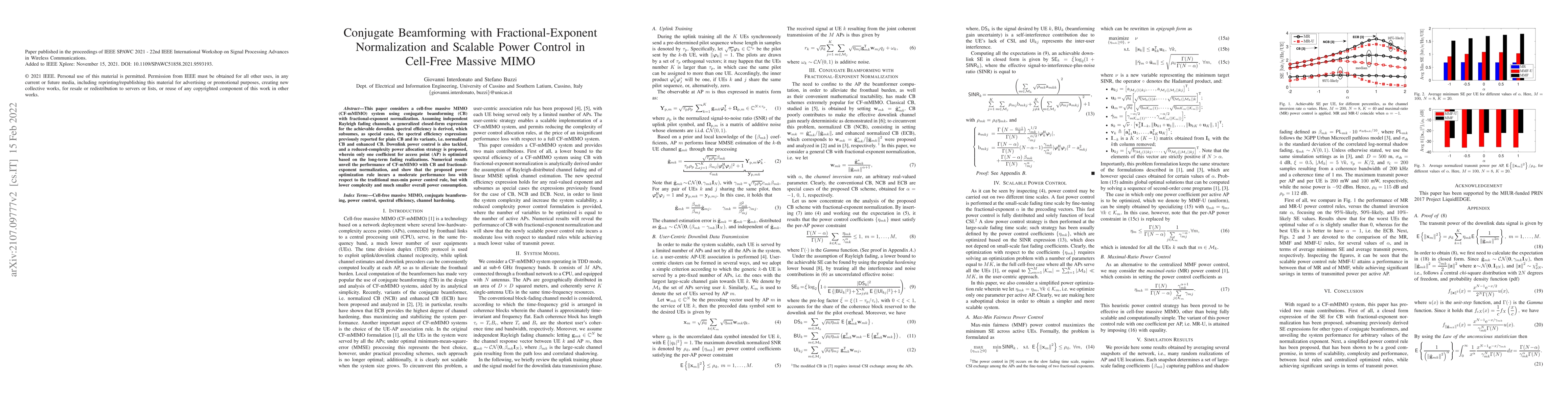 Thumbnail for Conjugate Beamforming with Fractional-Exponent Normalization and
  Scalable Power Control in Cell-Free Massive MIMO