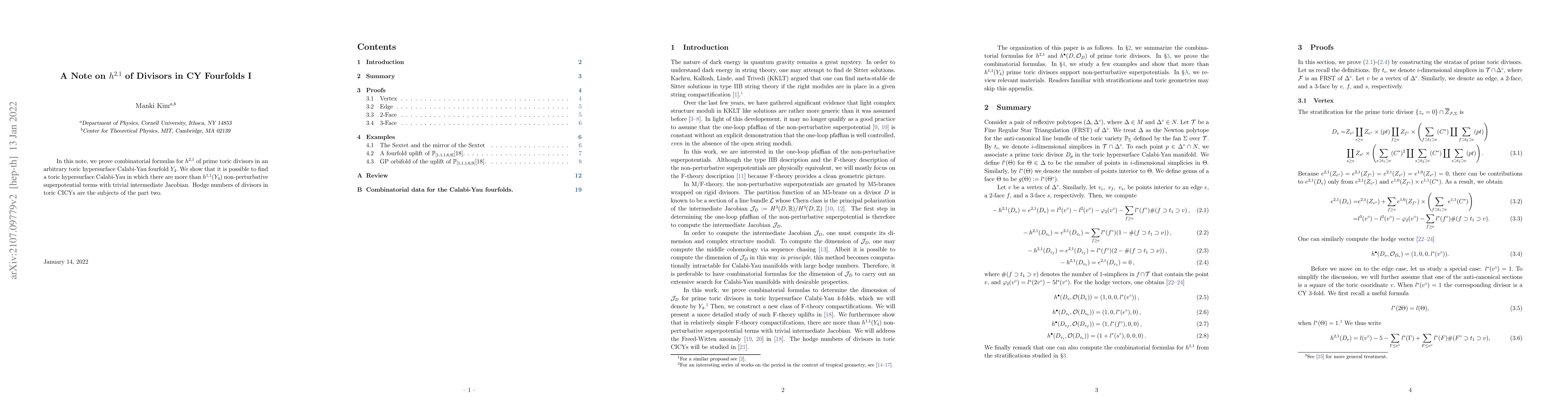 Thumbnail for A Note on $h^{2,1}$ of Divisors of CY Fourfolds I