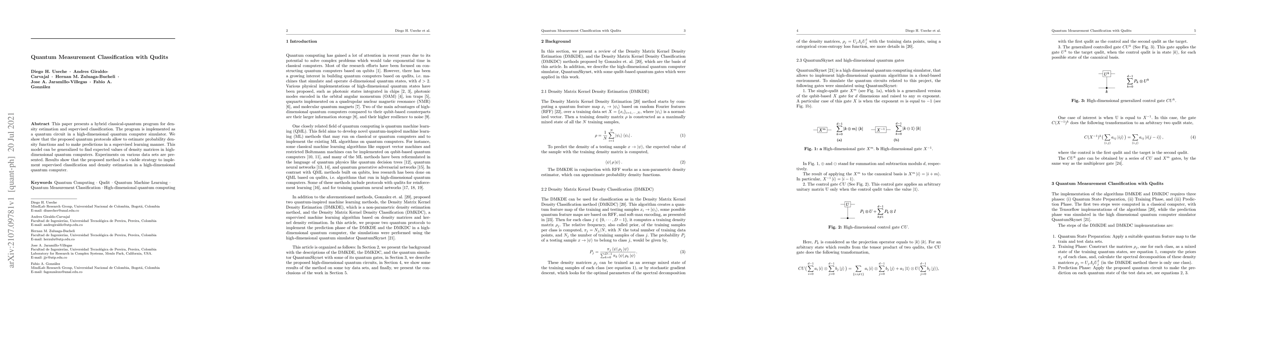 Thumbnail for Quantum Measurement Classification with Qudits