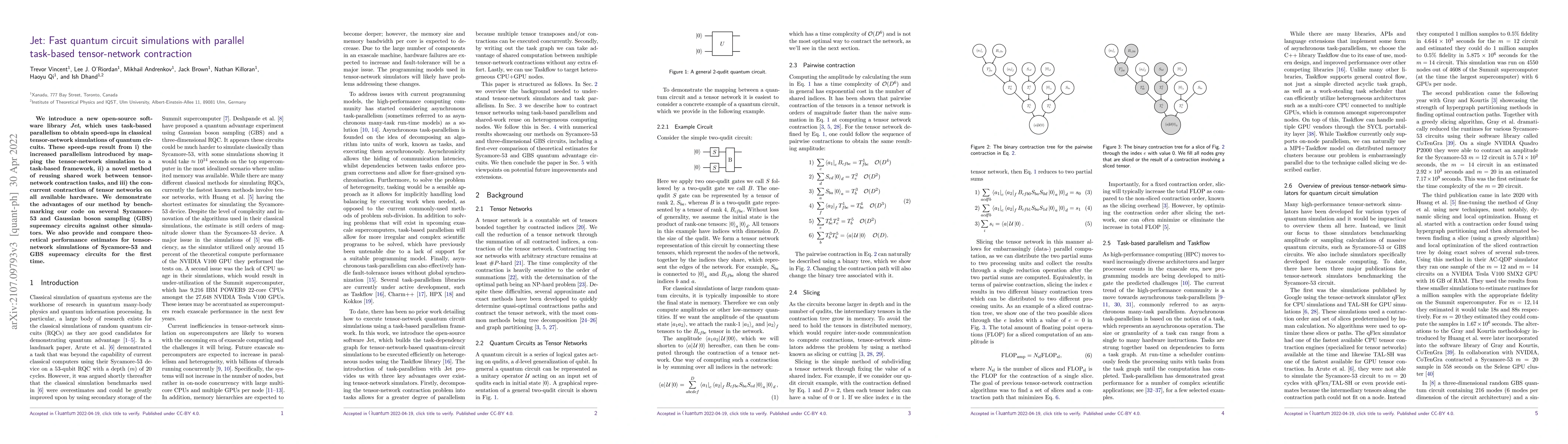 Thumbnail for Jet: Fast quantum circuit simulations with parallel task-based
  tensor-network contraction