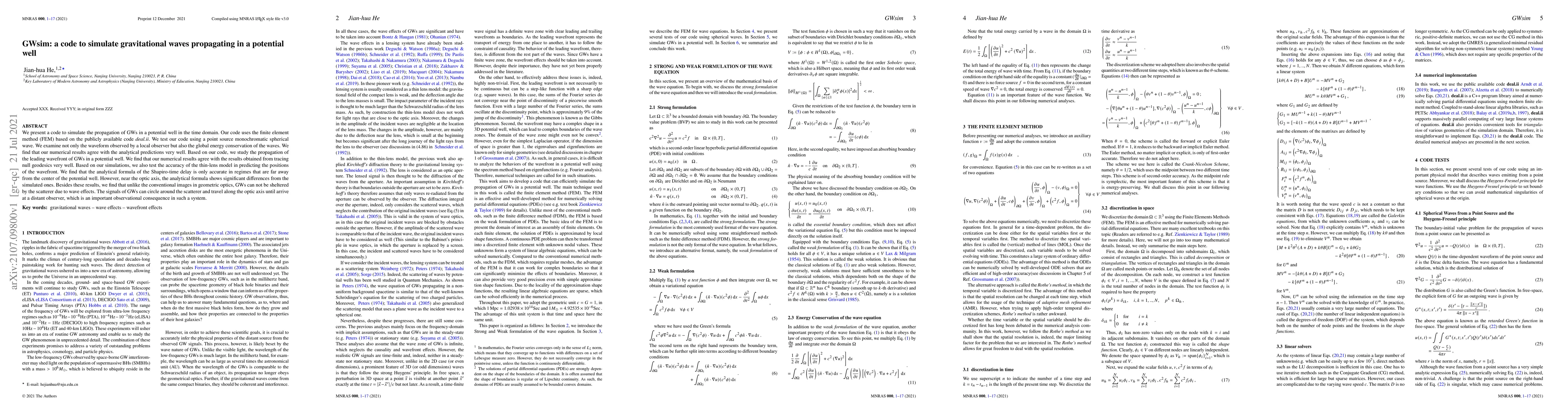 Thumbnail for GWsim: a code to simulate gravitational waves propagating in a potential
  well