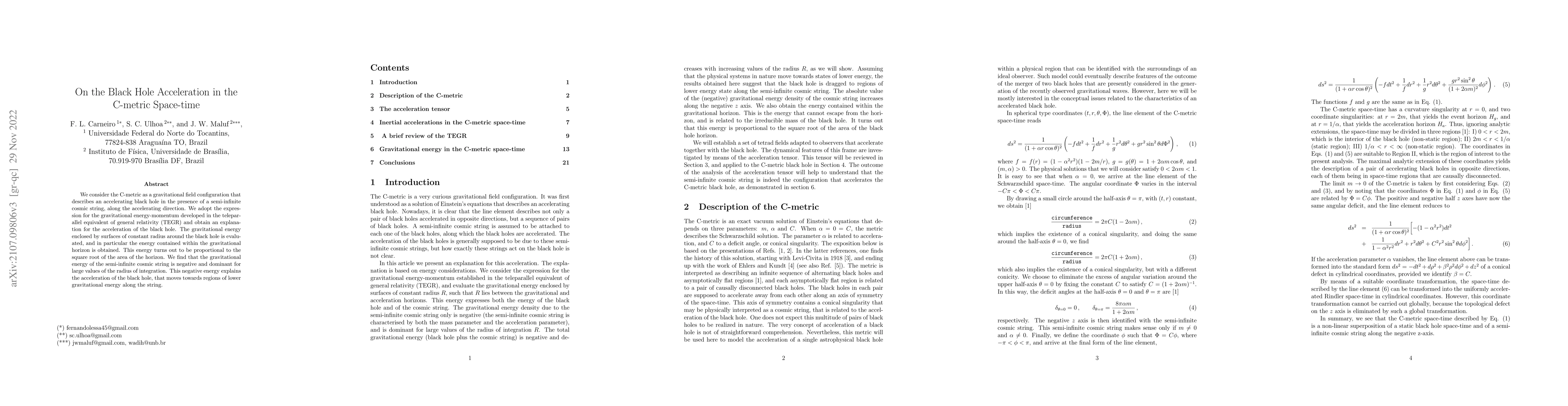 Thumbnail for On the Black Hole Acceleration in the C-metric Space-time