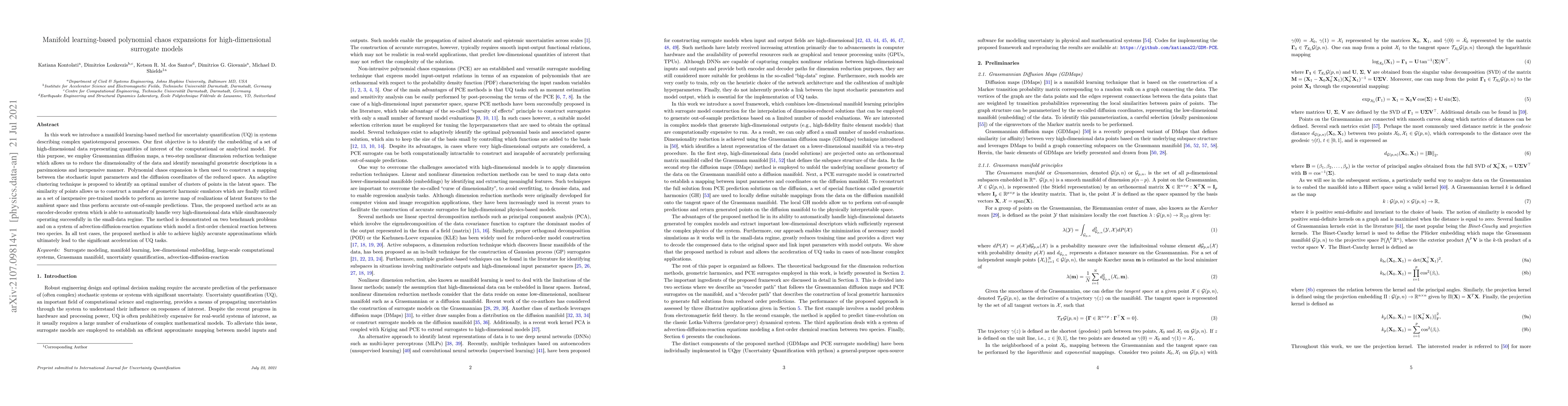 Thumbnail for Manifold learning-based polynomial chaos expansions for high-dimensional
  surrogate models