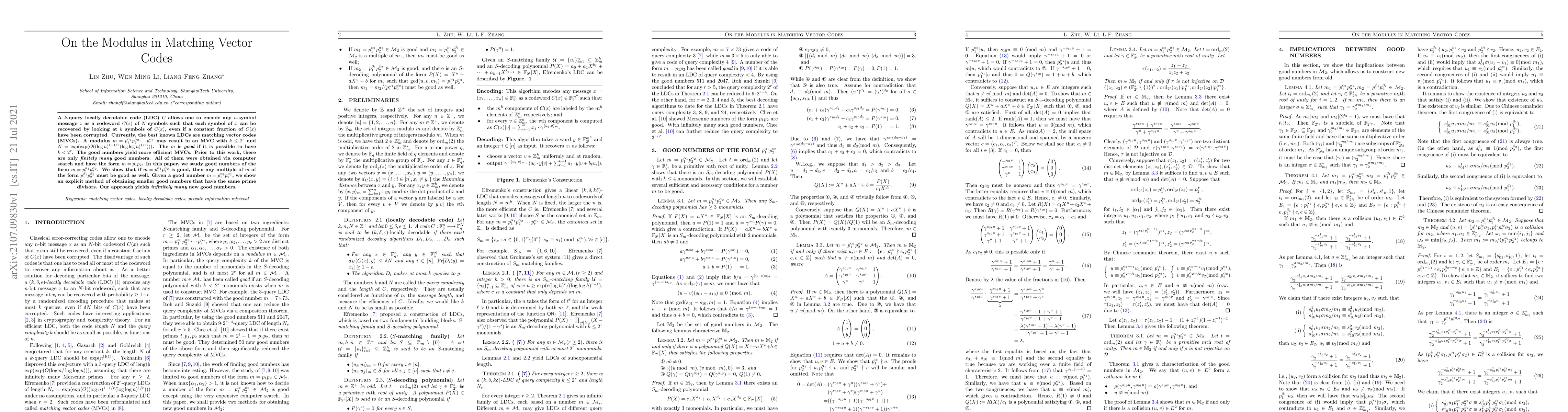 Thumbnail for On the Modulus in Matching Vector Codes