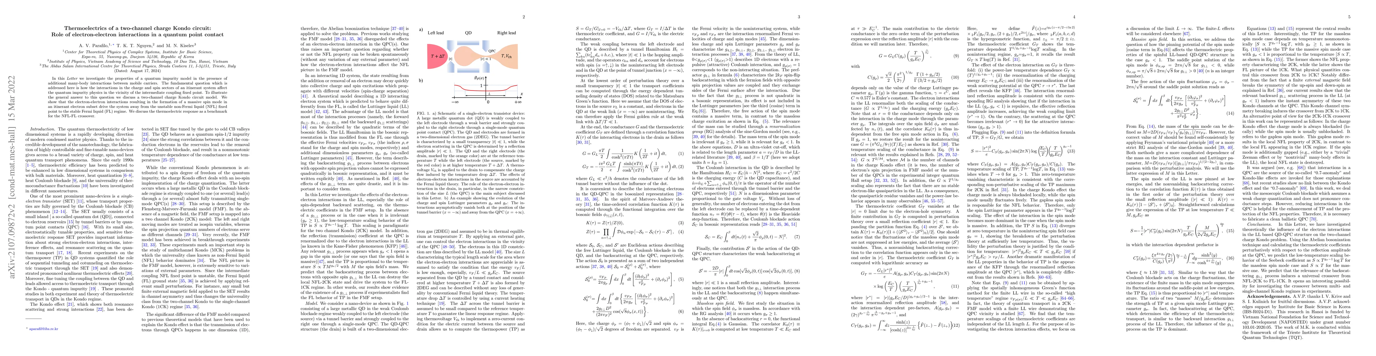 Thumbnail for Thermoelectrics of a two-channel charge Kondo circuit: Role of
  electron-electron interactions in a quantum point contact